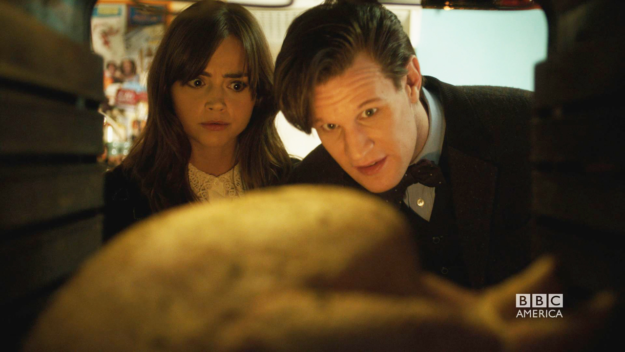 Clara, the Doctor, and their turkey chum