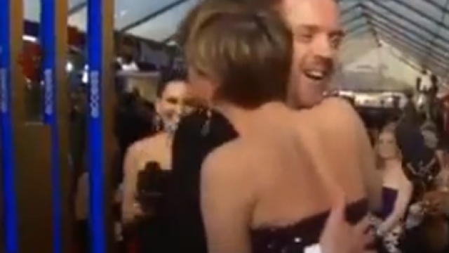 Damian Lewis and Jennifer Lawrence Hug