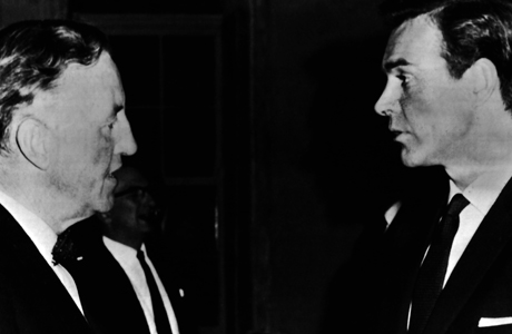 FILE PHOTO Writer Ian Fleming, left, with actor Sean Connery during the filming of "From Russia with Love" on August 12, 1964. (AP Photo)