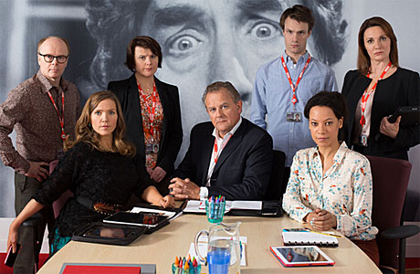 Jessica Hynes, Hugh Bonneville and co in 'W1A' (Pic: BBC)