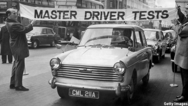 British racing champion Stirling Moss launches British Master Driver tests in London, 1967 (Pic: Jim Gray / Getty Images)