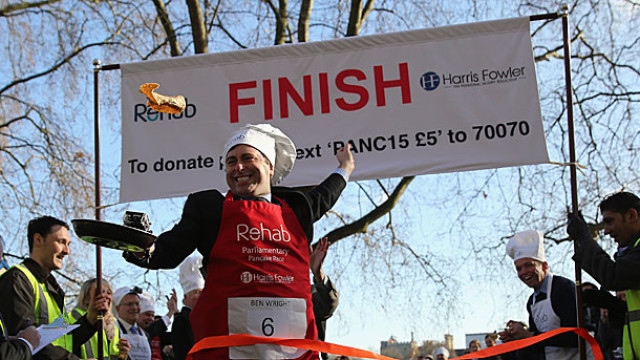 MP’s And Lords Line-up For The Annual Parliamentary Pancake Race (Pic: Dan Kitwood/Getty Images)