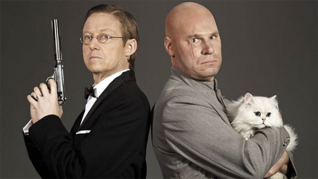Simon Mayo as James Bond and Mark Kermode as Blofeld in a promotional shot for ‘Mark Kermode and Simon Mayo’s Film Reviews’ (Pic: BBC)