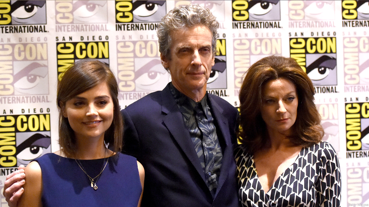 Jenna Coleman, Peter Capaldi and Michelle Gomez at San Diego Comic-Con 2015 (Pic: Jason Merritt/Getty Images)