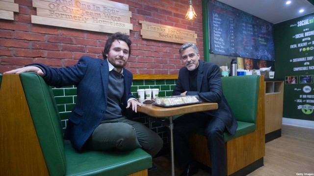 George Clooney and Josh LIttlejohn at Social Bite, Edinburgh (Photo: Jeff Holmes/Getty Images)