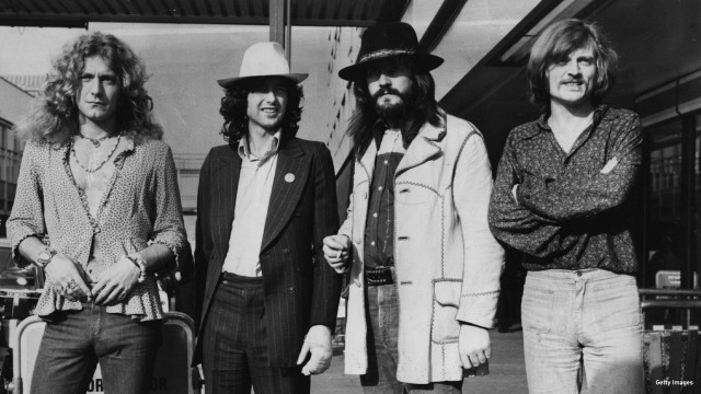 June 1973: British rock band Led Zeppelin. From left to right, Robert Plant, Jimmy Page, John Bonham (1947 – 1980), John Paul Jones.
