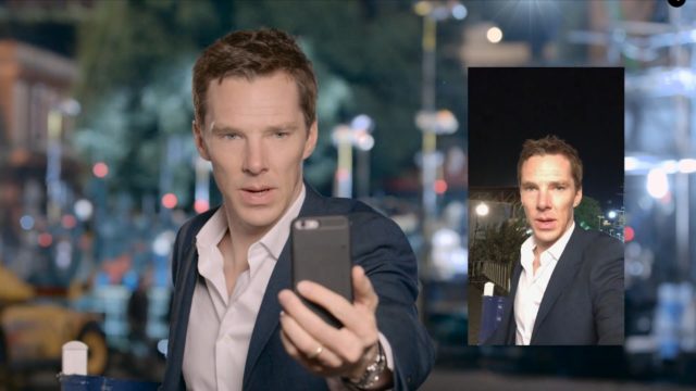 Benedict Cumberbatch practises his “blue steel”