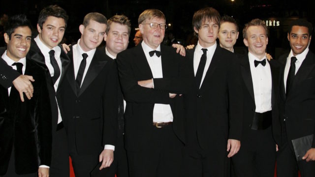 Writer, Alan Bennett (centre) and the cast of the film arrive at the UK film Premiere of “The History Boys” at the Odeon West End, Leicester Square on October 2, 2006 in London, England.