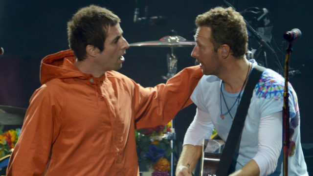MANCHESTER, ENGLAND – JUNE 04: NO SALES, free for editorial use. In this handout provided by ‘One Love Manchester’ benefit concert (L) Liam Gallagher and Chris Martin perform on stage on June 4, 2017 in Manchester, England. Donate at www.redcross.org.uk/love