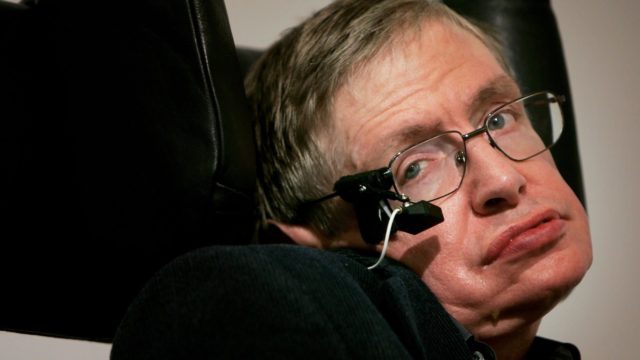 Professor Stephen Hawking delivers his speech at the release of the ‘Bulletin of the Atomic Scientists’ on January 17, 2007 in London, Ebgland. A group of scientists assessing the dangers posed to civilisation have moved the Doomsday Clock forward two minutes closer to midnight as an indication and warning of the threats of nuclear war and climate change.