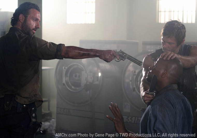 Rick Grimes (Andrew Lincoln), Oscar (Vincent Ward) and Daryl Dixon (Norman Reedus) in Episode 2 of The Walking Dead