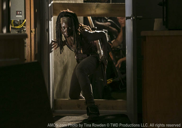 Michonne (Danai Gurira) and Daryl Dixon (Norman Reedus) in Episode 8 of The Walking Dead