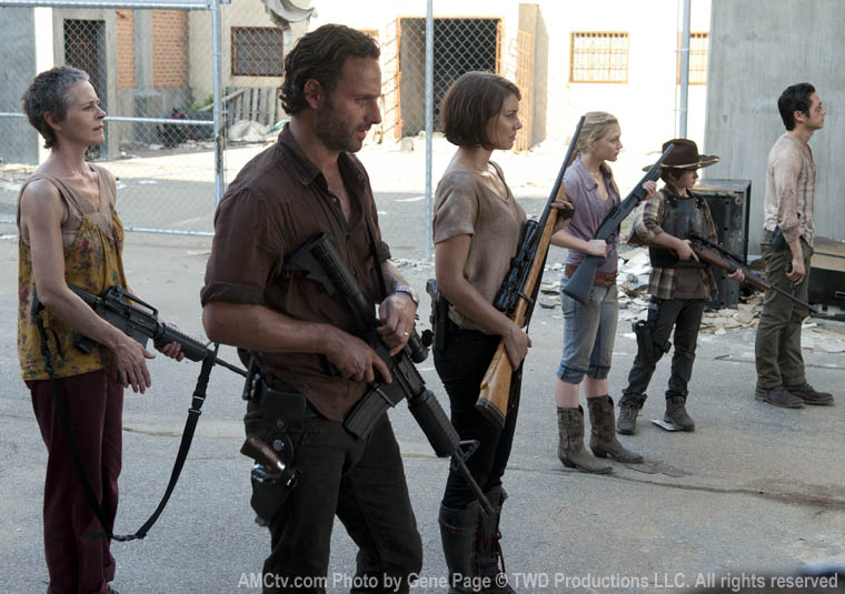 Carol Peletier (Melissa McBride), Rick Grimes (Andrew Lincoln), Maggie Greene (Lauren Cohan), Beth Greene (Emily Kinney), Carl Grimes (Chandler Riggs) and Glenn Rhee (Steven Yeun) in Episode 11 of The Walking Dead