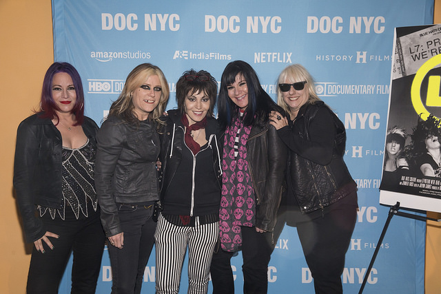 L7 and Joan Jett arrive for the DOC NYC screening of L7: Pretend We're Dead (Photo by Simon Luethi)