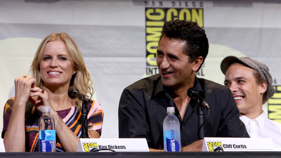 SAN DIEGO, CA - JULY 22: (L-R) Actors Kim Dickens, Cliff Curtis and Frank Dillane attend AMC's 'Fear The Walking Dead' panel during Comic-Con International 2016 at San Diego Convention Center on July 22, 2016 in San Diego, California. (Photo by Jesse Grant/Getty Images for AMC)