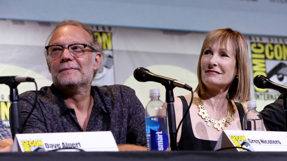 SAN DIEGO, CA - JULY 22: Producer/director Greg Nicotero and producer Gale Anne Hurd attend AMC's 
