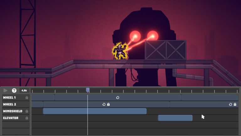Screenshot from It's a Wrap, depicting Johnny being fried by lasers from a giant robot's eyes.
