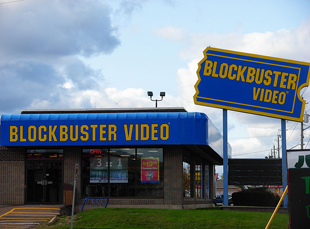 Blockbuster goes down, again. (photo)