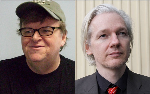 Julian Assange and Michael Moore (photo)