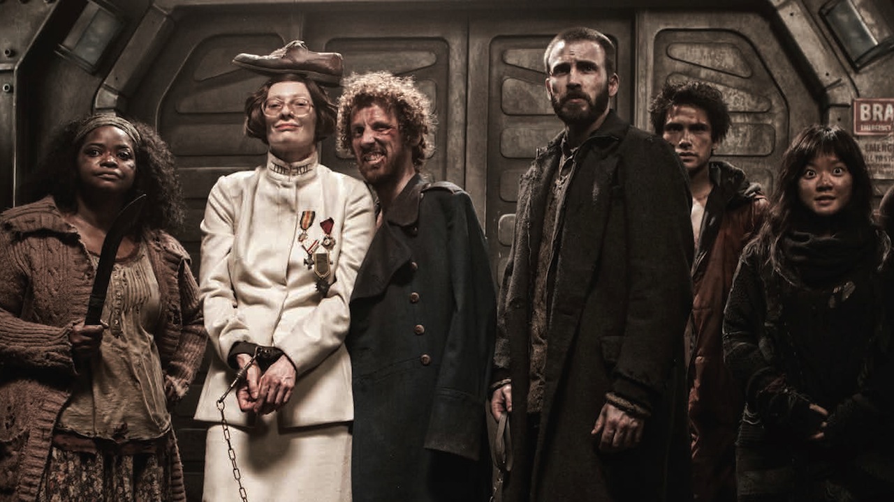 A group of impoverished people in the dystopian train from the movie Snowpiercer.